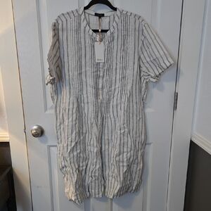 Quince Gray Striped Midi Dress